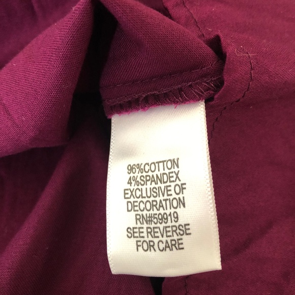 Cotton Plum V-Neck Collar w Belt Short Sleeve Blouse - Picture 8 of 9